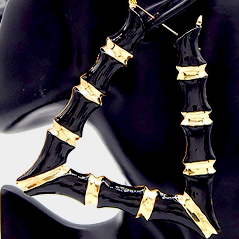 Black & Gold Triangle Bamboo Earrings